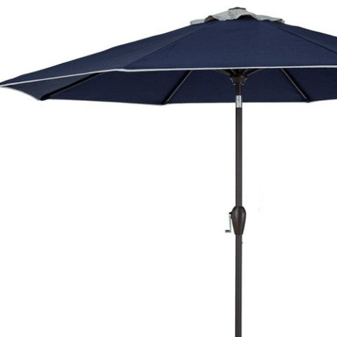 Homeroots 9' Navy Blue & Beige Octagonal Tilt Market Patio Umbrella - Stylish Shade For Outdoor Spaces!  Polyester 484471