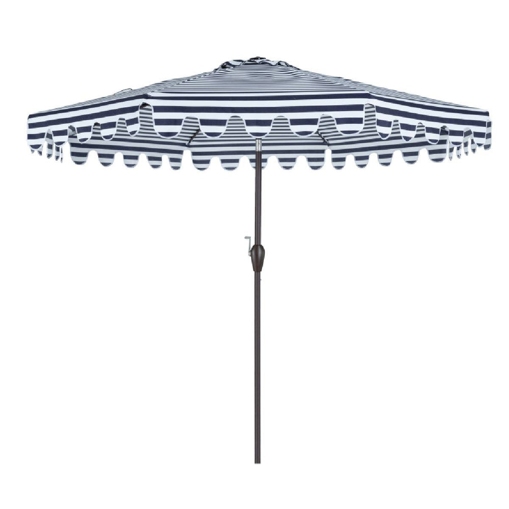 Homeroots 9' Stylish Navy Blue And White Stripe Octagonal Tilt Market Umbrella For Outdoor Shade & Elegance  Polyester 484472