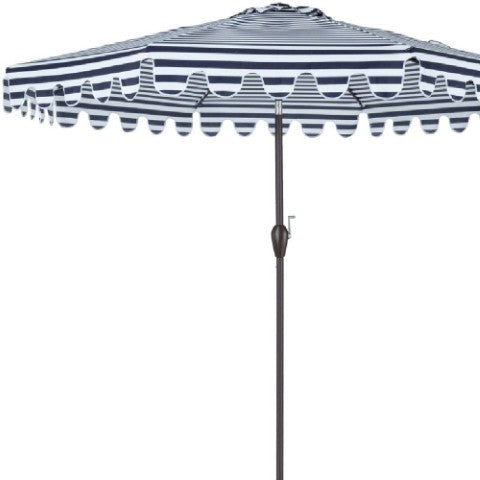 Homeroots 9' Stylish Navy Blue And White Stripe Octagonal Tilt Market Umbrella For Outdoor Shade & Elegance  Polyester 484472