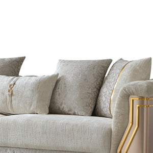 English Elm Chateau Cream Upholstered Sofa and Loveseat Set with Gold Steel Legs for Formal Rooms B009S02178
