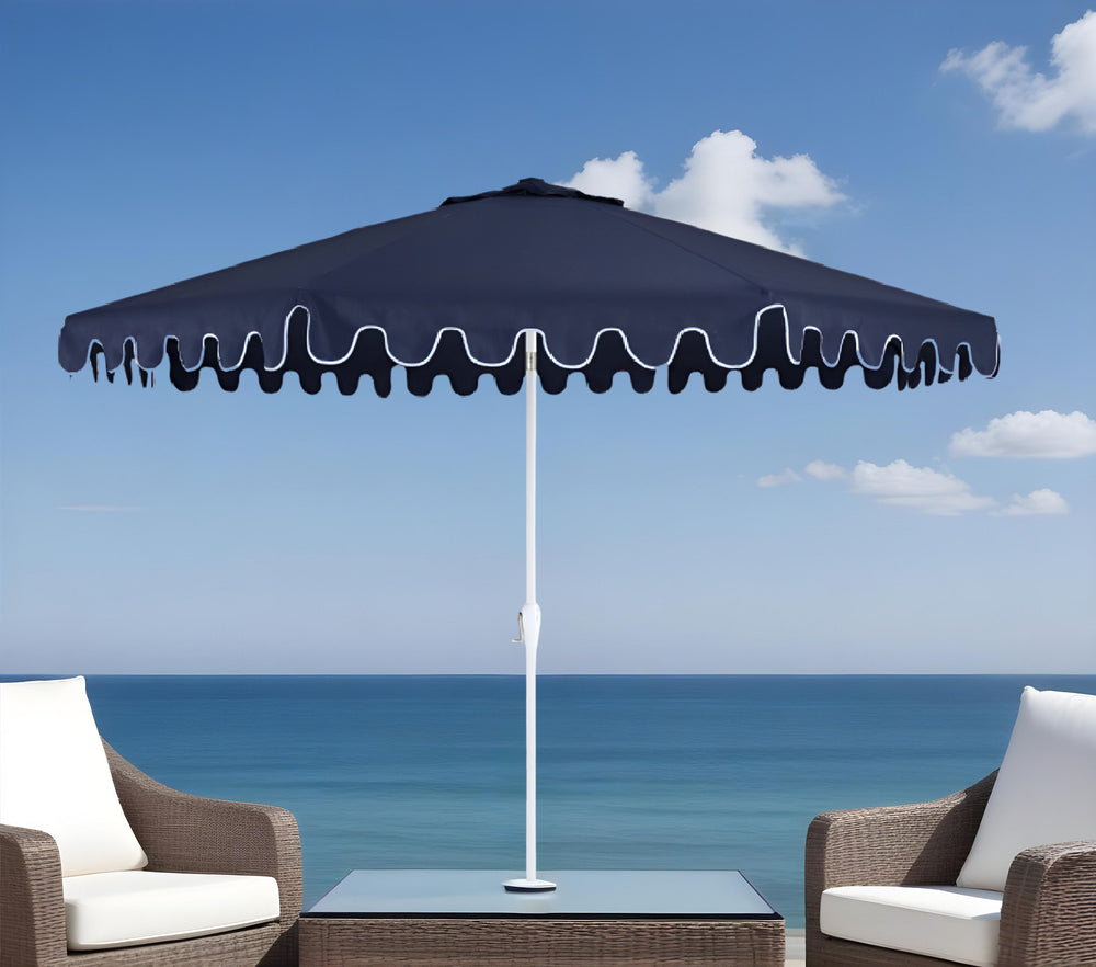 Homeroots 11' Navy And White Octagonal Tilt Market Patio Umbrella - Stylish, Weather-resistant Outdoor Canopy  Polyester 484476