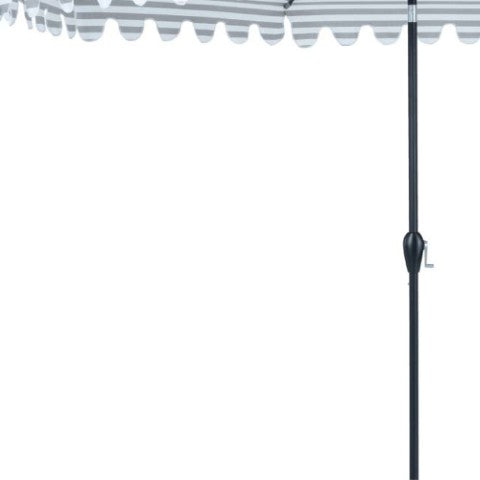 Homeroots 11' Light Grey & White Stripe Octagonal Tilt Market Patio Umbrella – Stylish Shade For Outdoor Fun!  Polyester 484478