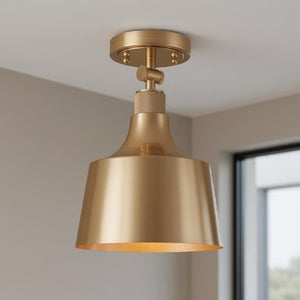 Antiqued Brass Dimmable Flush Mount Chandelier with Warm Shaded Metal Ceiling Light