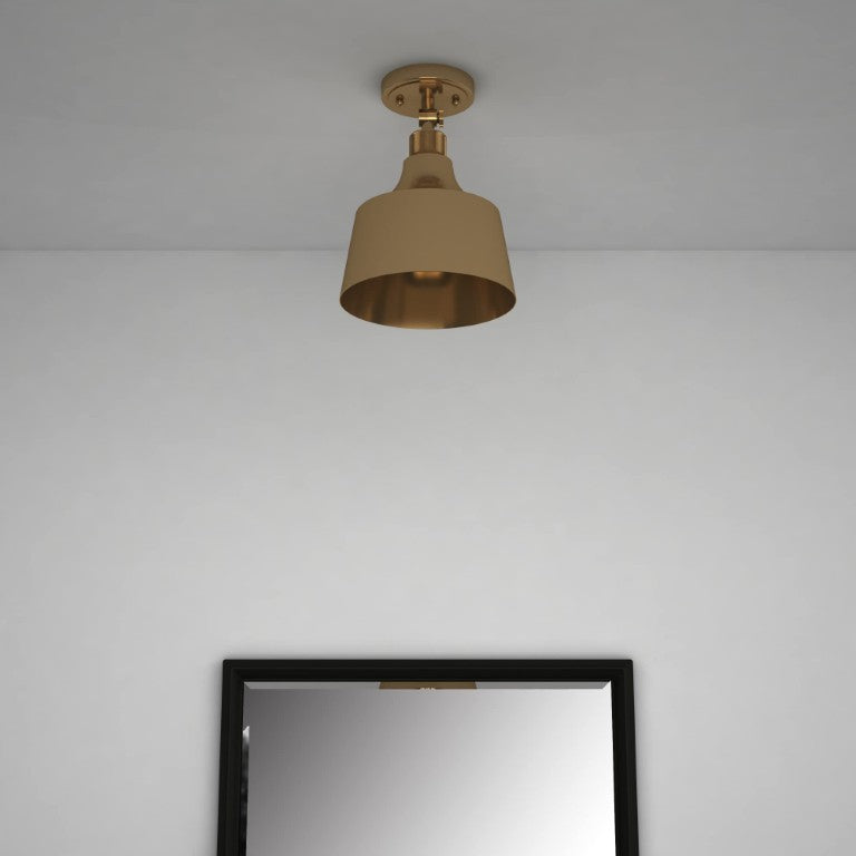 HomeRoots Antiqued Brass Dimmable Flush Mount Chandelier with Warm Shaded Metal Ceiling Light 484484