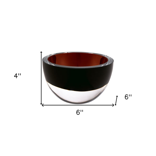 Homeroots 6" Brown Mouth Blown Crystal Thick Walled Bowl   484490