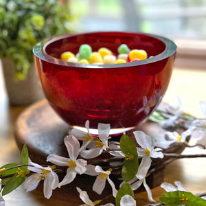 Homeroots 6" Red Mouth Blown Crystal Thick Walled Bowl   484491