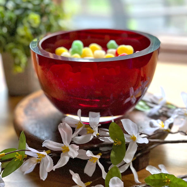 Homeroots 6" Red Mouth Blown Crystal Thick Walled Bowl   484491