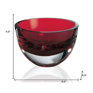 Homeroots 6" Red Mouth Blown Crystal Thick Walled Bowl   484491