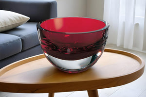 Homeroots 6" Red Mouth Blown Crystal Thick Walled Bowl   484491