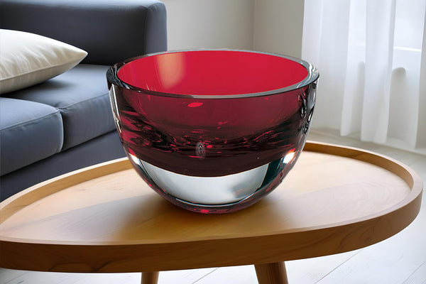 Homeroots 6" Red Mouth Blown Crystal Thick Walled Bowl   484491