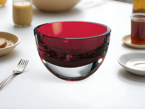 Homeroots 6" Red Mouth Blown Crystal Thick Walled Bowl   484491