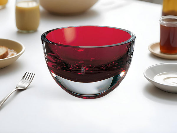 Homeroots 6" Red Mouth Blown Crystal Thick Walled Bowl   484491