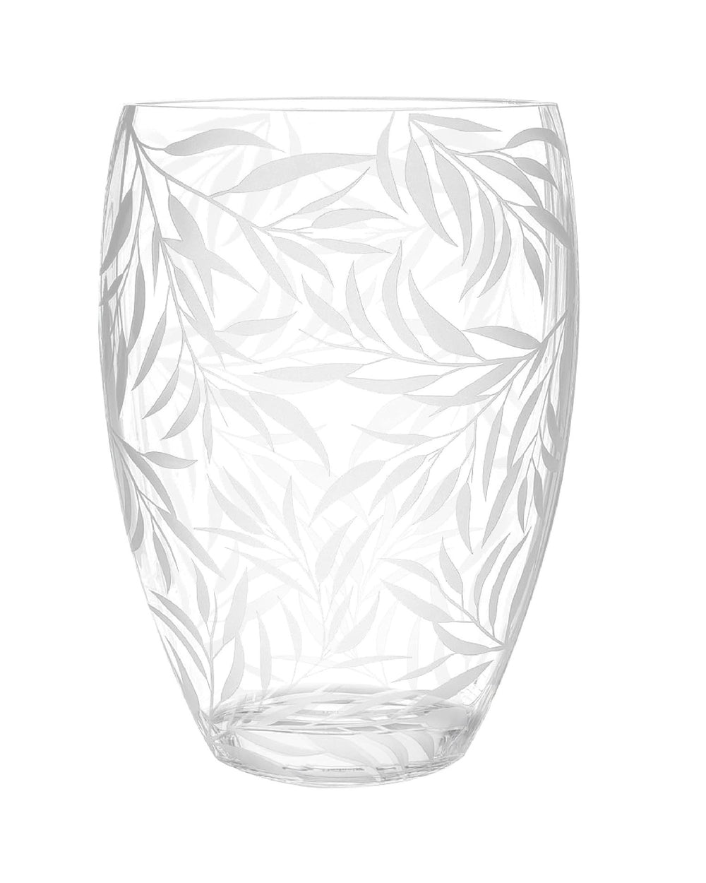 Homeroots 12" Clear And Frosted Leaf Pattern Oval Crystal Table Vase  Crystal Glass 484492