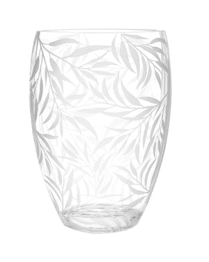 Homeroots 12" Clear And Frosted Leaf Pattern Oval Crystal Table Vase  Crystal Glass 484492