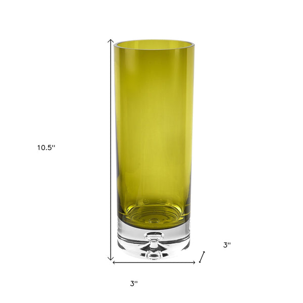 Homeroots 11" Green Crystal Glass Cylinder Table Vase  Crystal Glass 484493