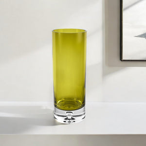 Homeroots 11" Green Crystal Glass Cylinder Table Vase  Crystal Glass 484493