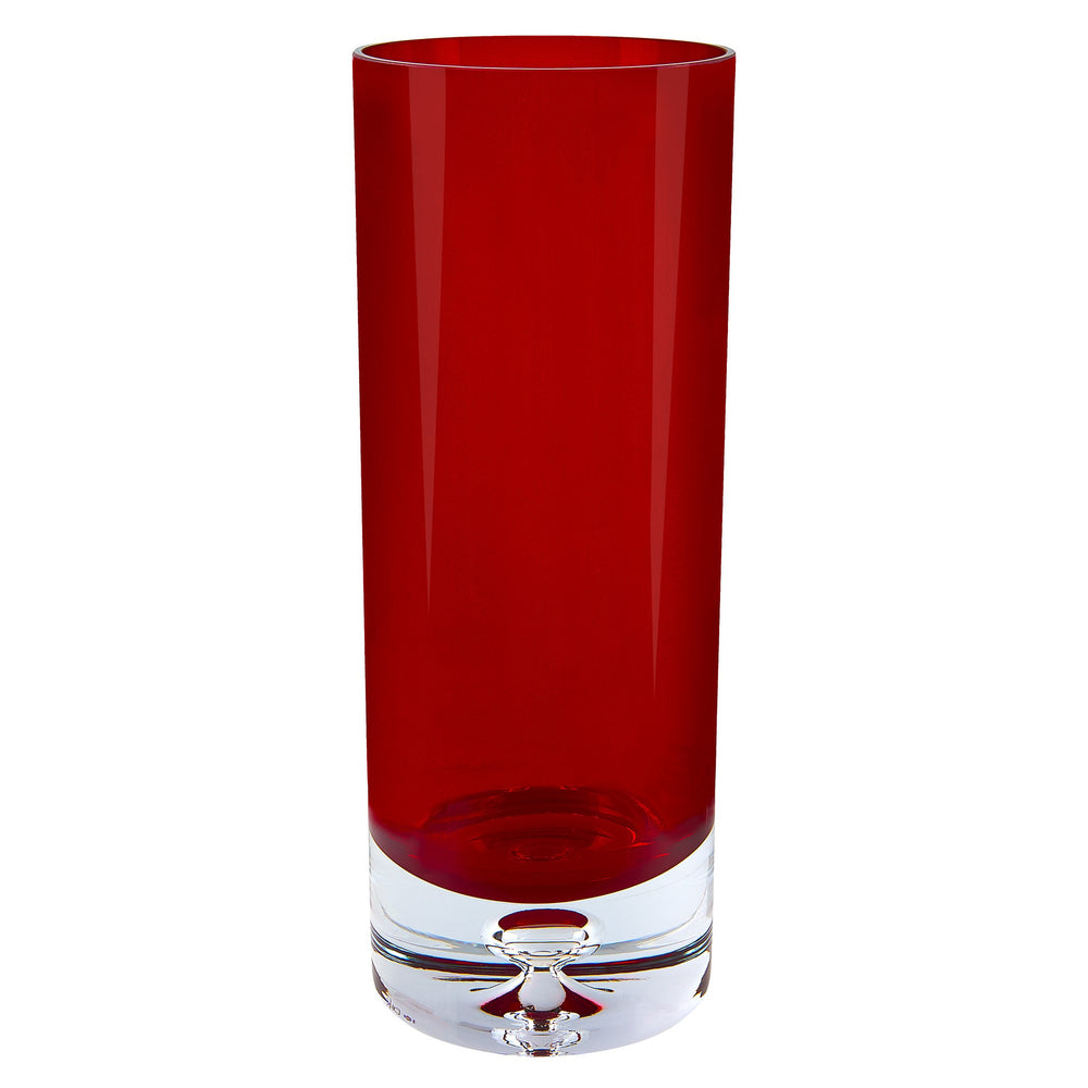 Homeroots 11" Red Crystal Glass Cylinder Table Vase  Crystal Glass 484494