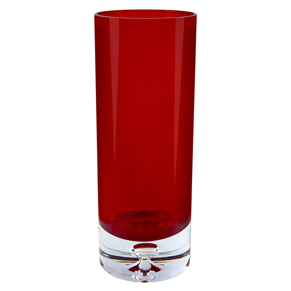 Homeroots 11" Red Crystal Glass Cylinder Table Vase  Crystal Glass 484494