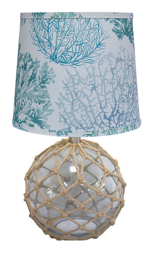 Homeroots 20" Glass With Rope Globe Table Lamp With Aqua Coral Shade   484499