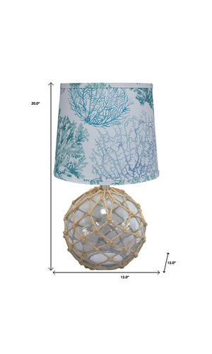 Homeroots 20" Glass With Rope Globe Table Lamp With Aqua Coral Shade   484499