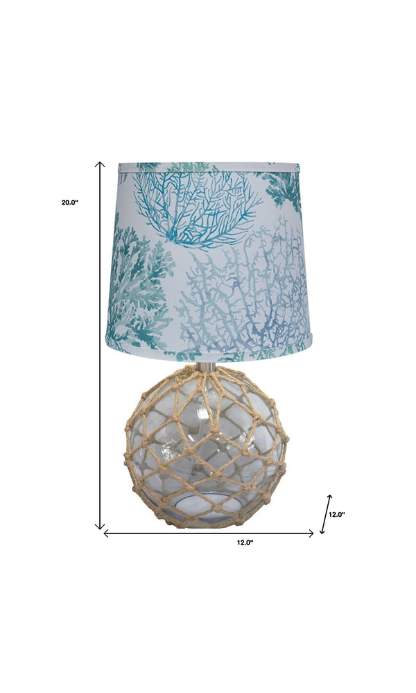 Homeroots 20" Glass With Rope Globe Table Lamp With Aqua Coral Shade   484499