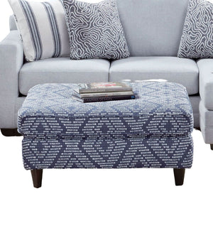 English Elm Blue Navy Pattern Ottoman 37.5" Square — Contemporary Upholstery, Espresso Tapered Block Legs, Stylish Accent Piece B2741P355170