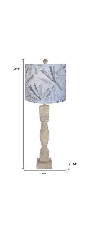 Homeroots 30" Graywash Taupe Candlestick Table Lamp With Gray Abstract Shade   484502