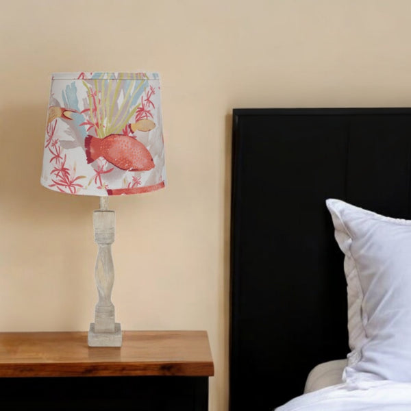 Homeroots 30" Distressed Natural Solid Wood Table Lamp Coastal With Fish Empire Shade   484503