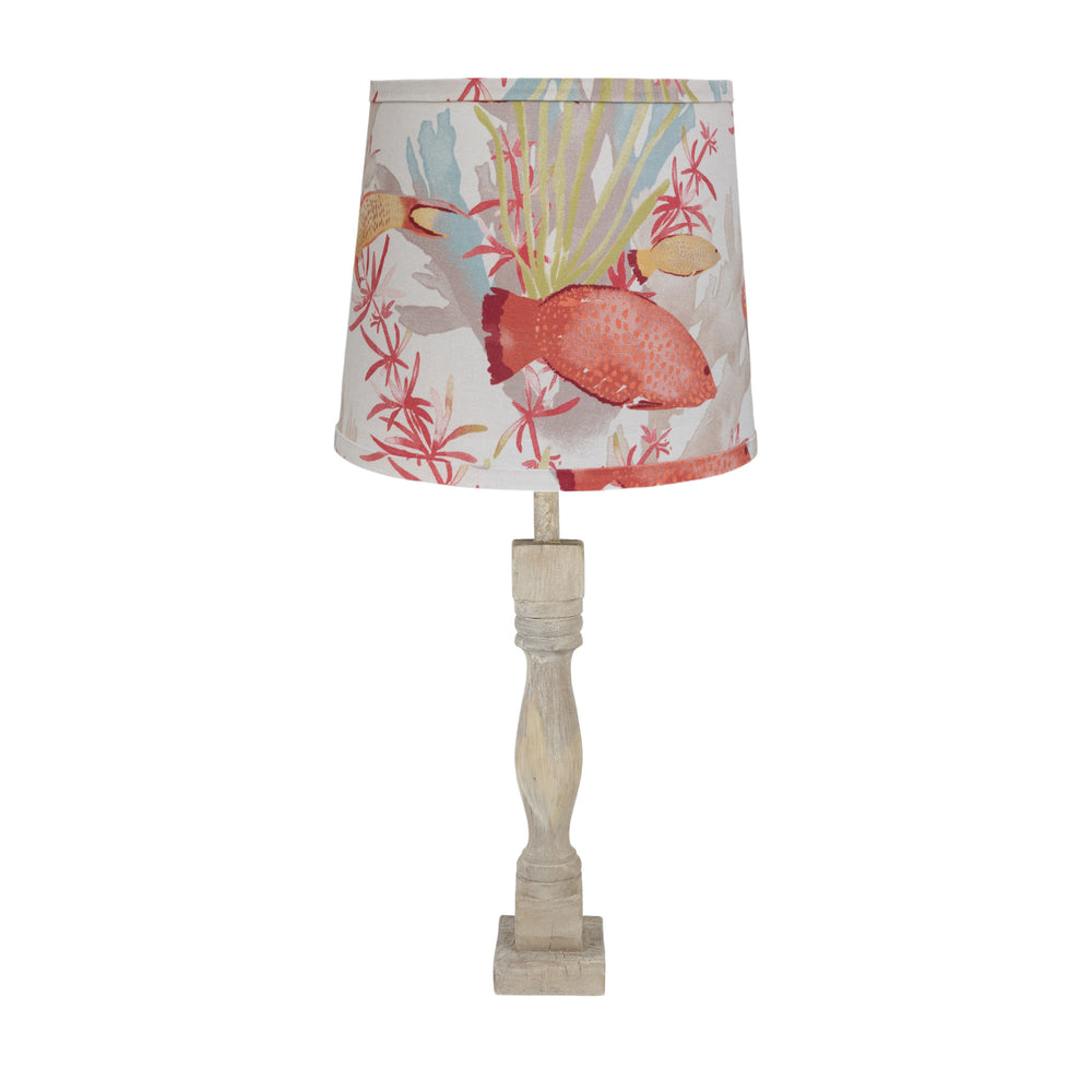 Homeroots 30" Distressed Natural Solid Wood Table Lamp Coastal With Fish Empire Shade   484503