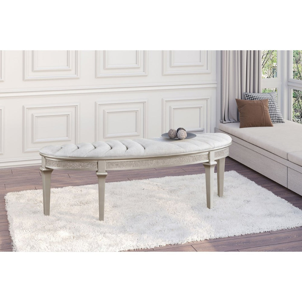 English Elm Colwood Channel Tufted Ivory Curved Bench with Tapered Legs for Bedroom Entryway B062P441145