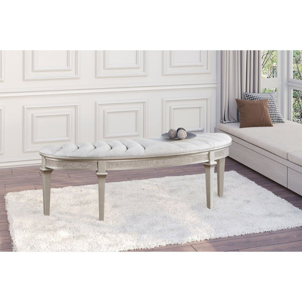 English Elm Colwood Channel Tufted Ivory Curved Bench with Tapered Legs for Bedroom Entryway B062P441145