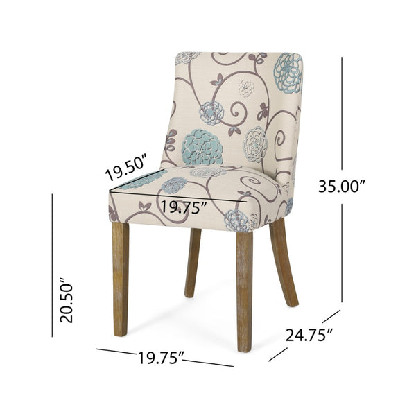 English Elm Fabric Dining Chairs with Nailhead Trim Plush Seat Rubberwood Legs Set of 2 72610.00WHTBLU