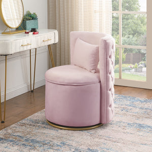 English Elm 360° Velvet Swivel Accent Chair with Hidden Storage, Gold Metal Base, Curved Modern Pink Seat W1420P372917