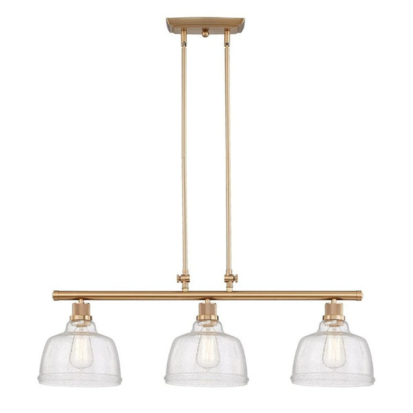 Gold Three Light Seeded Glass Chandelier Dimmable Pendant for Kitchen Islands