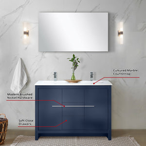 English Elm Navy Blue Double Bath Vanity 48" W With Cultured Marble Top, Chrome Faucet & Coordinated Mirror Set B2731S01705