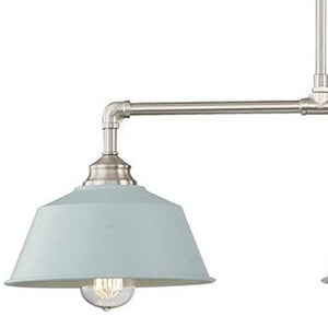 Nickel Dimmable Island Chandelier with Three Soft Blue Shades for Modern Kitchen