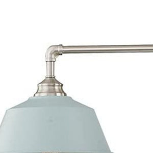 Nickel Dimmable Island Chandelier with Three Soft Blue Shades for Modern Kitchen
