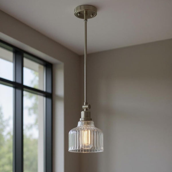 Nickel Dimmable Chandelier with Clear Glass Shades for Modern Kitchen Island Lighting