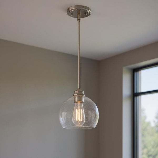 Nickel Dimmable Chandelier with Clear Glass Shades for Modern Kitchen Island Lighting