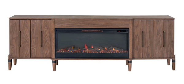 English Elm Tranquility Walnut Entertainment Console with Built-in Electric Fireplace for Large Tvs B108P411439