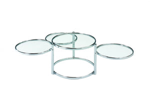 Homeroots 60" Clear And Silver Glass And Steel Round Nested Coffee Tables With Three Shelves   484680