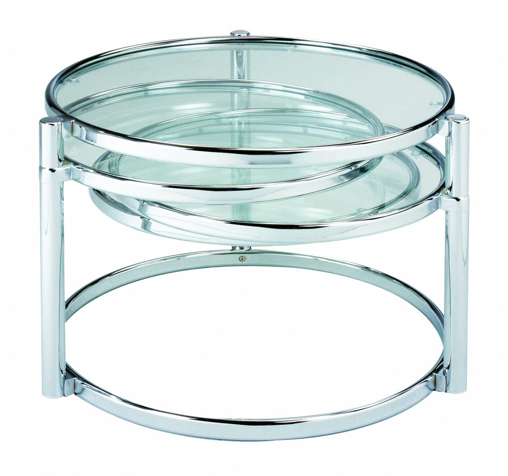 Homeroots 60" Clear And Silver Glass And Steel Round Nested Coffee Tables With Three Shelves   484680