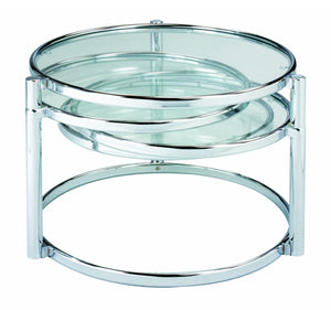 Homeroots 60" Clear And Silver Glass And Steel Round Nested Coffee Tables With Three Shelves   484680