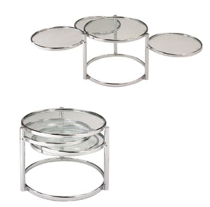 Homeroots 60" Clear And Silver Glass And Steel Round Nested Coffee Tables With Three Shelves   484680