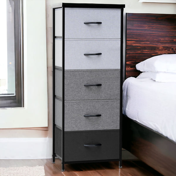 Homeroots 18" Gray And Black Steel And Fabric Five Drawer Chest  Steel And Fabric 484681