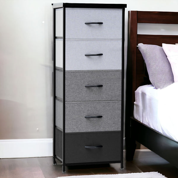 Homeroots 18" Gray And Black Steel And Fabric Five Drawer Chest  Steel And Fabric 484681