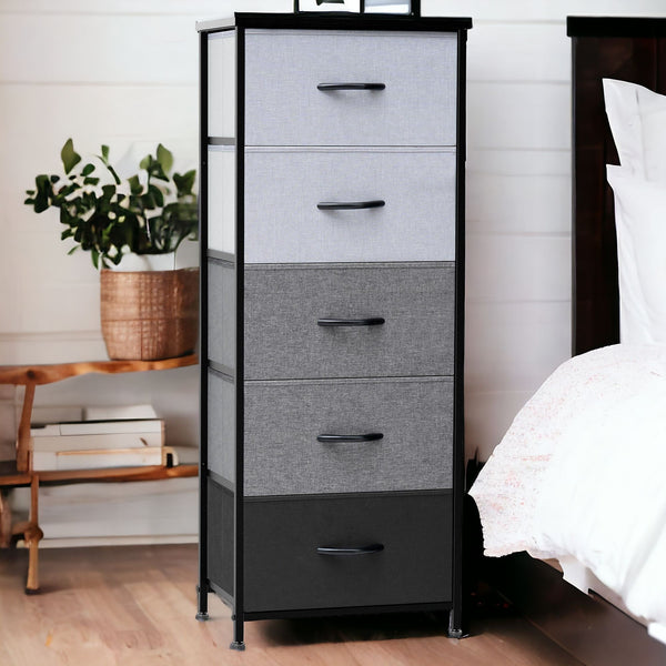 Homeroots 18" Gray And Black Steel And Fabric Five Drawer Chest  Steel And Fabric 484681
