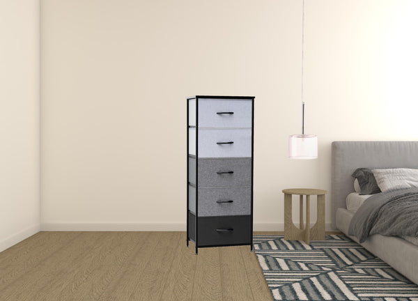 Homeroots 18" Gray And Black Steel And Fabric Five Drawer Chest  Steel And Fabric 484681