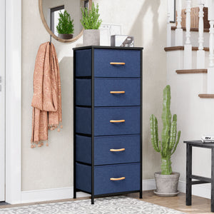 Homeroots 18" Blue And Black Steel And Fabric Five Drawer Chest  Steel And Fabric 484682