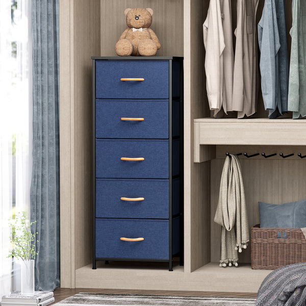 Homeroots 18" Blue And Black Steel And Fabric Five Drawer Chest  Steel And Fabric 484682